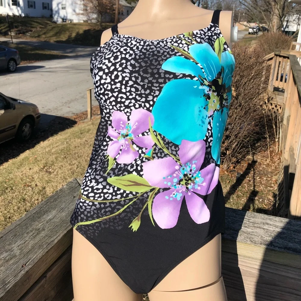 - Dana Buchman Sz 14 Leopard/Floral Print Maillot! LIKE NEW!
